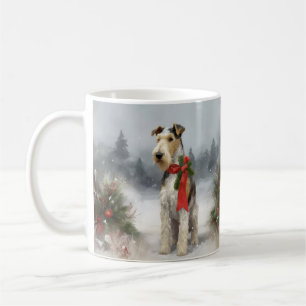 Wirefox Terrier Dog im Schnee Weihnachten Kaffeetasse