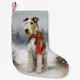 Wirefox Terrier Dog im Schnee Weihnachten Kleiner Weihnachtsstrumpf