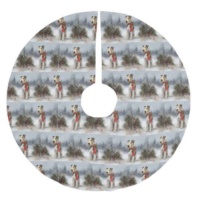 Wirefox Terrier Dog im Schnee Weihnachten Polyester Weihnachtsbaumdecke (Vorderseite)
