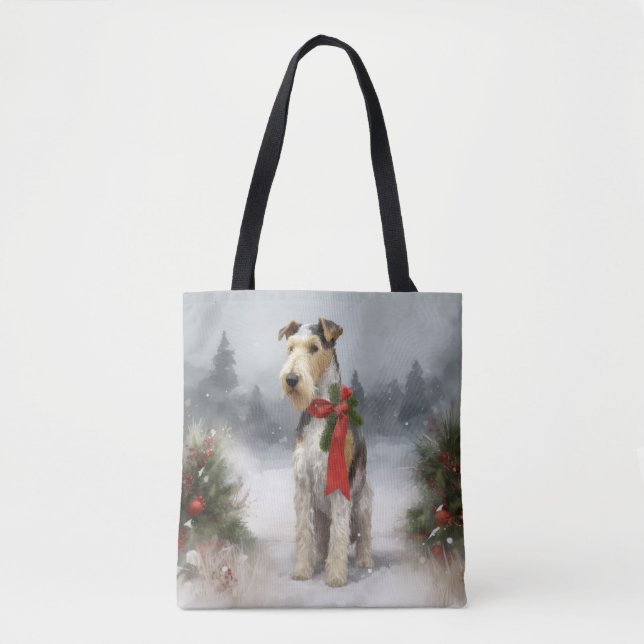 Wirefox Terrier Dog im Schnee Weihnachten Tasche (Vorderseite)