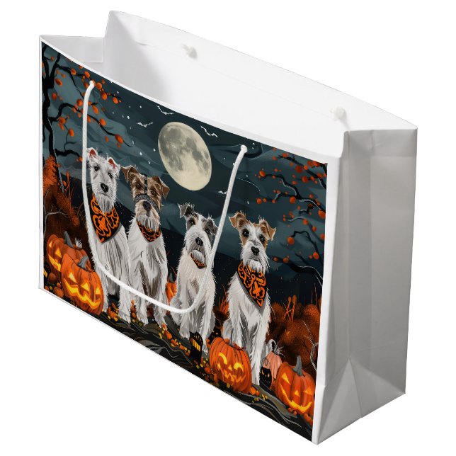 Wirefox Terrier Halloween Spooky Große Geschenktüte (Vorderseite Schrägansicht)