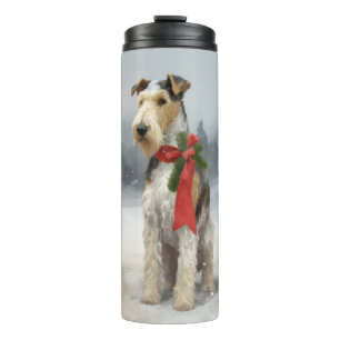 Wirefox Terrier Hund im Schnee Weihnachten Thermosbecher