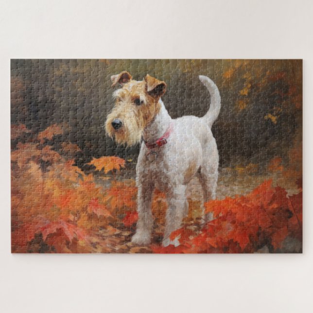 Wirefox Terrier im Herbst Leaves Fall Inspiriert (Horizontal)