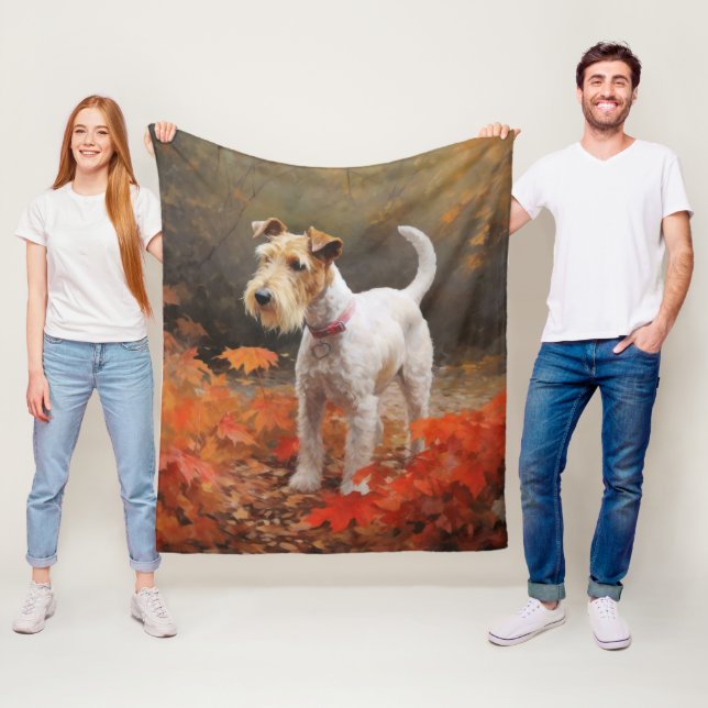 Wirefox Terrier im Herbst Leaves Fall Inspiriert Fleecedecke (Beispiel)