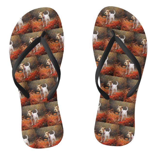 Wirefox Terrier im Herbst Leaves Fall Inspiriert Flip Flops (Fußbett)