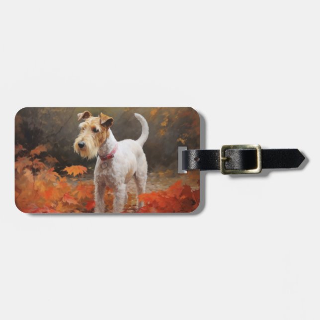 Wirefox Terrier im Herbst Leaves Fall Inspiriert Gepäckanhänger (Vorderseite horizontal)
