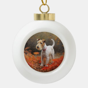Wirefox Terrier im Herbstlaub Fall Inspiriert  Keramik Kugel-Ornament