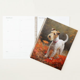 Wirefox Terrier im Herbstlaub Fall Inspiriert Planer