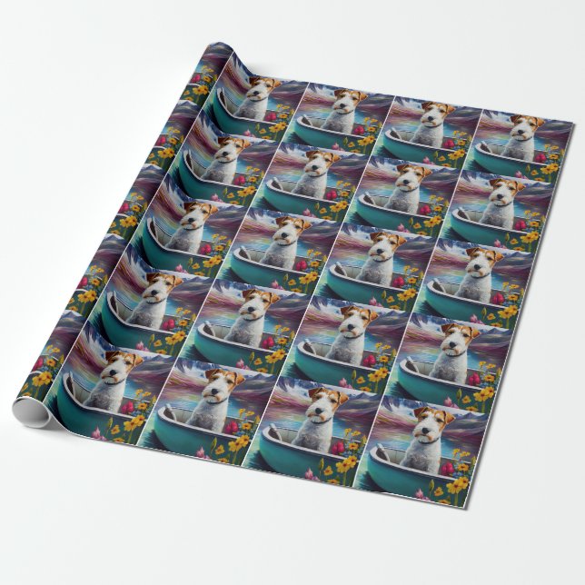 Wirefox Terrier on a Paddle: Ein Landschaftliches  Geschenkpapier (Ungerollt)