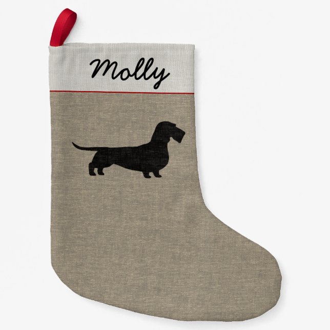 Wirehaired Dachshund Silhouette Wiener Dog Xmas Kleiner Weihnachtsstrumpf (Vorderseite)