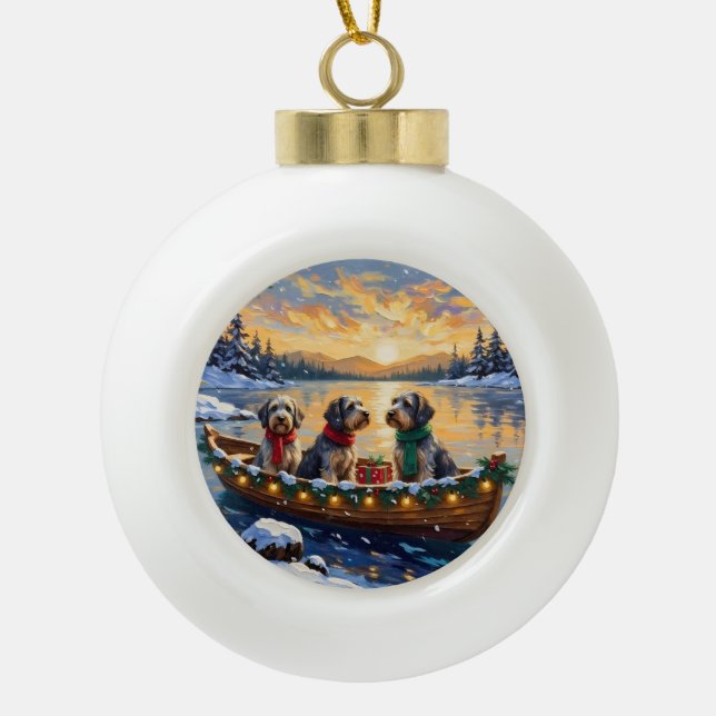 Wirehaired Pointing Griffon Christmas Boat Holiday Keramik Kugel-Ornament (Vorderseite)