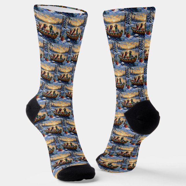 Wirehaired Pointing Griffon Christmas Boat Holiday Socken (Gewinkelt)