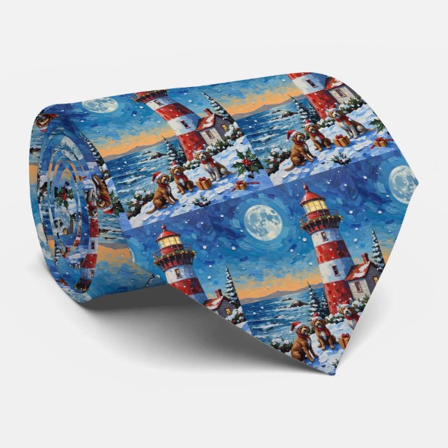Wirehaired Pointing Griffon Christmas Lighthouse Krawatte (Gerollt)