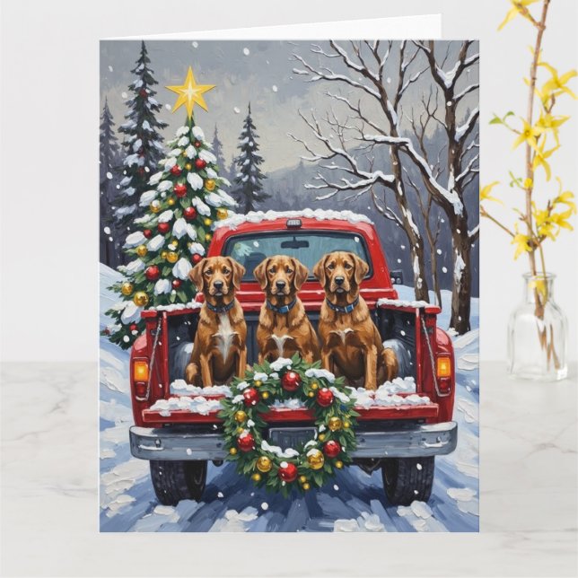 Wirehaired Pointing Griffon Christmas Red Truck Karte (Gelbe Blume)