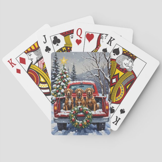 Wirehaired Pointing Griffon Christmas Red Truck Spielkarten (Rückseite)