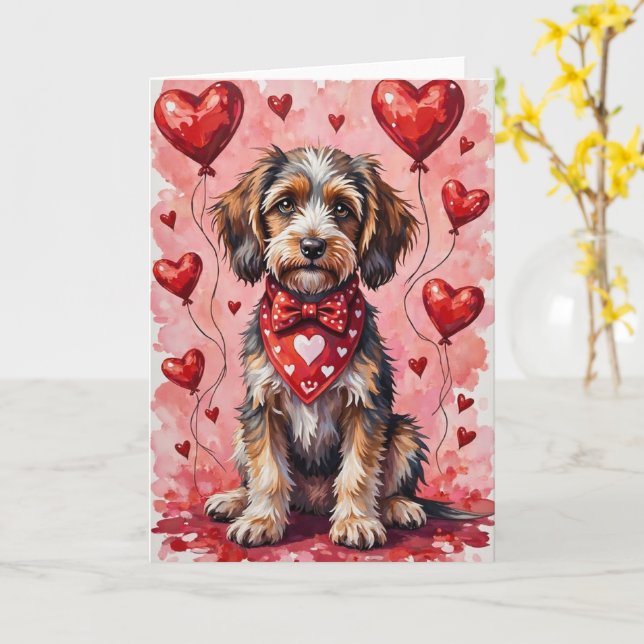 Wirehaired Pointing Griffon Valentine Dog Karte (Gelbe Blume)