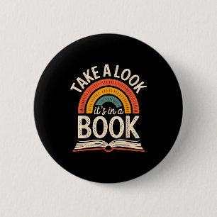 Wirf einen Blick in ein Buch Retro-Lesebuchwurm Button