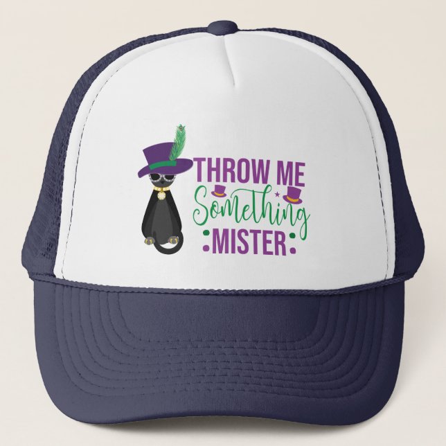 Wirf mir etwas Mister Mardi Gras Trucker Hat Truckerkappe (Vorderseite)