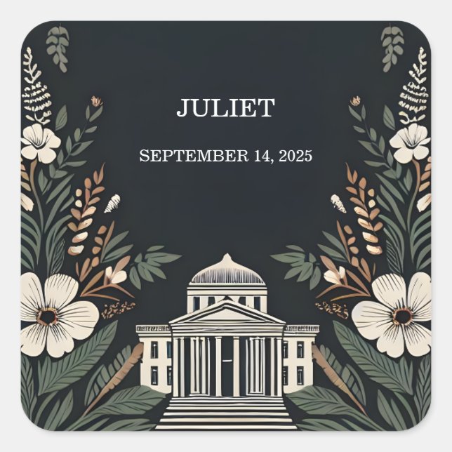 Wirklich Engagieren 70er 80er Courthouse Brautpart Quadratischer Aufkleber (Vorderseite)