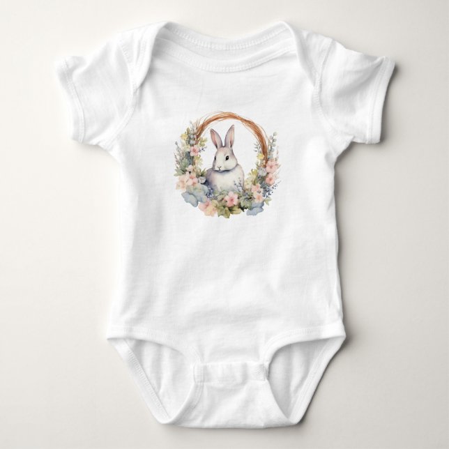 Wirklich Sweet Bunny Rabbit w Spring Blumen Baby Strampler (Vorderseite)