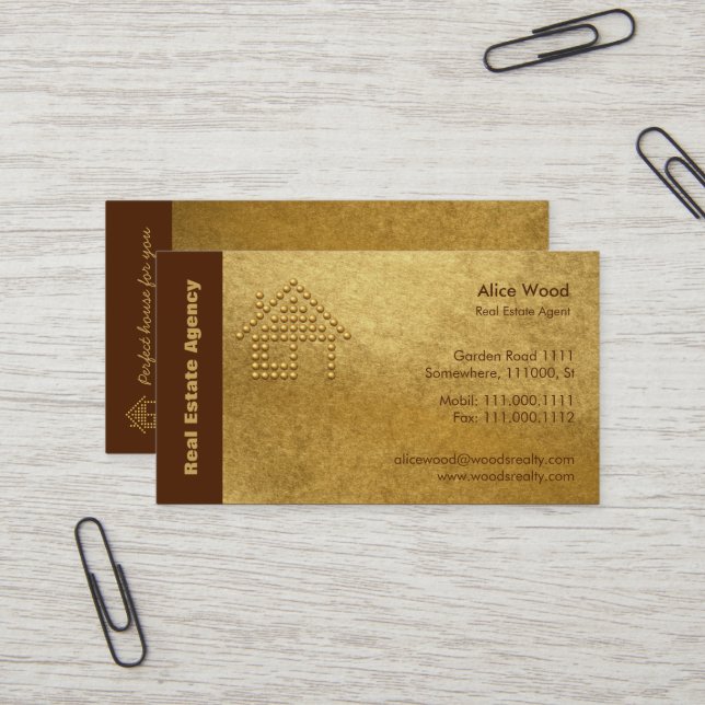 Wirkliche Anwesen-Agentur | golden Visitenkarte (Vorderseite/Rückseite Beispiel)