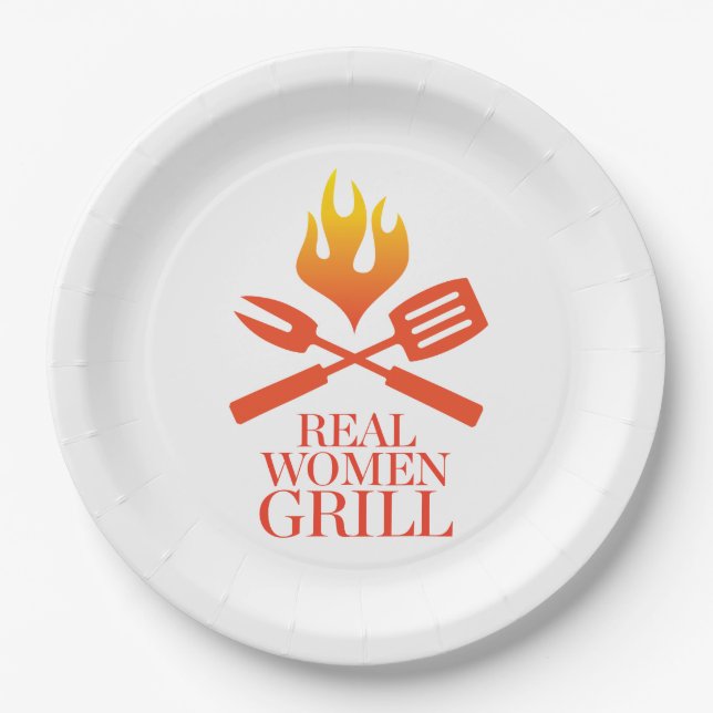 Wirkliche Frauen-Grill Pappteller (Vorderseite)