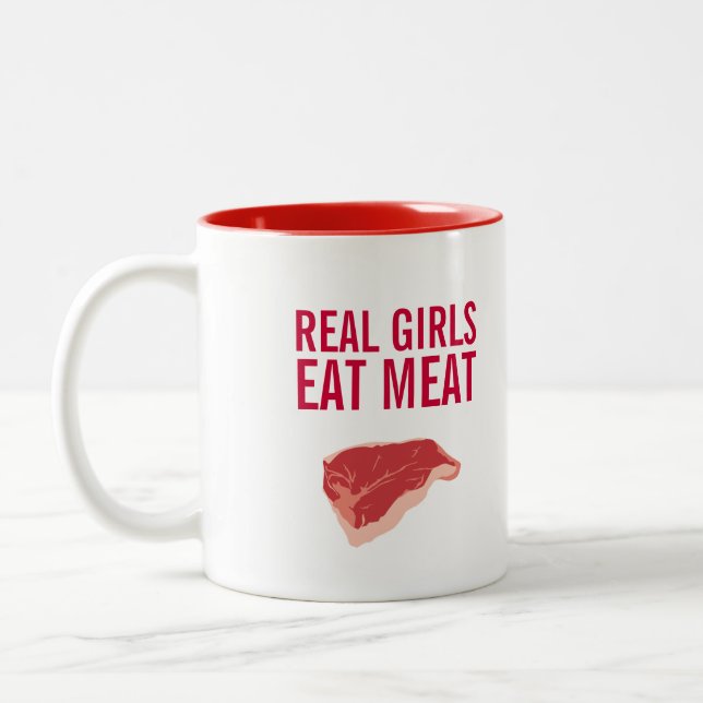 Wirkliche Mädchen essen Fleischkaffee-Tasse Zweifarbige Tasse (Links)