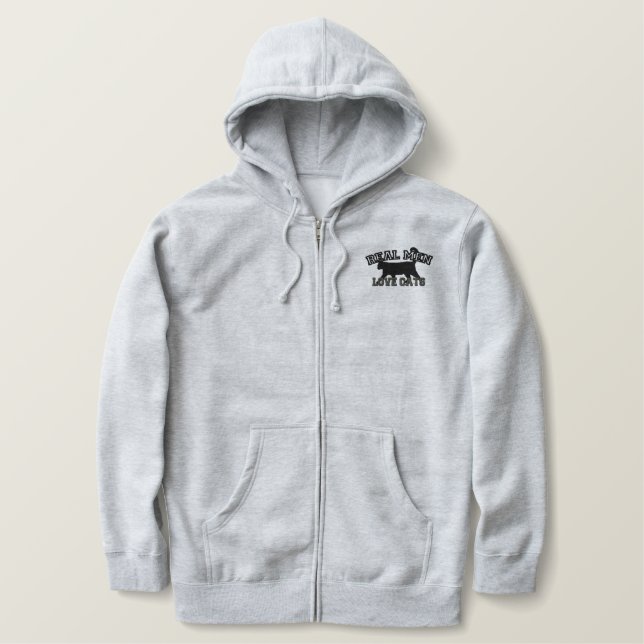 Wirkliche Mann-Liebe-Katzen Bestickter Hoodie (Design vorne)
