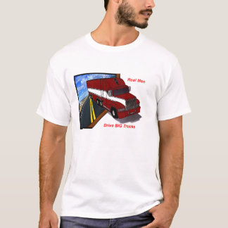 wirkliche Männer des Fernlastfahrers fahren große T-Shirt