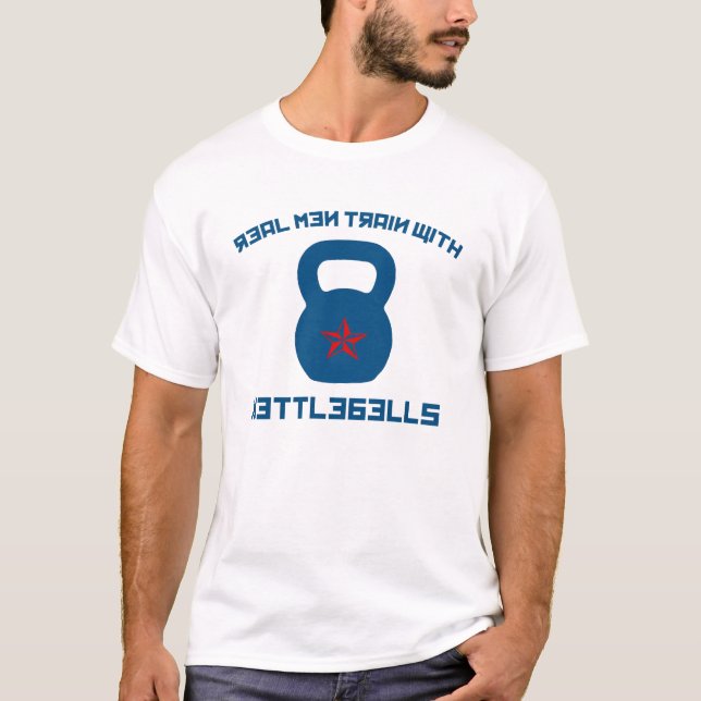 Wirklicher Mann-Zug mit Kettlebells T-Shirt (Vorderseite)