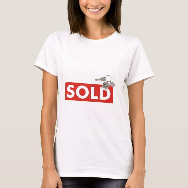 Wirkliches Anwesen-rote Verkaufszeichen-Schlüssel T-Shirt (Vorderseite)