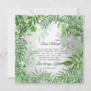 Wirst du Brautjungfer Tropical Glitter Mint Silber Einladung