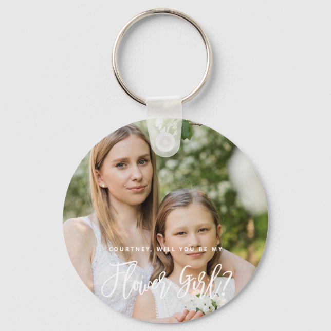 Wirst du mein Blumenmädchen-Foto Keyring sein? Schlüsselanhänger (Vorderseite)