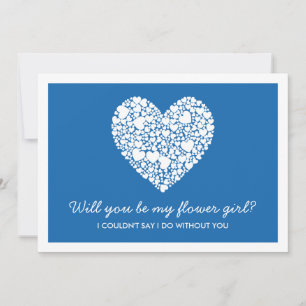 Wirst du mein Blumenmädchen sein? Blue Heart Card Einladung