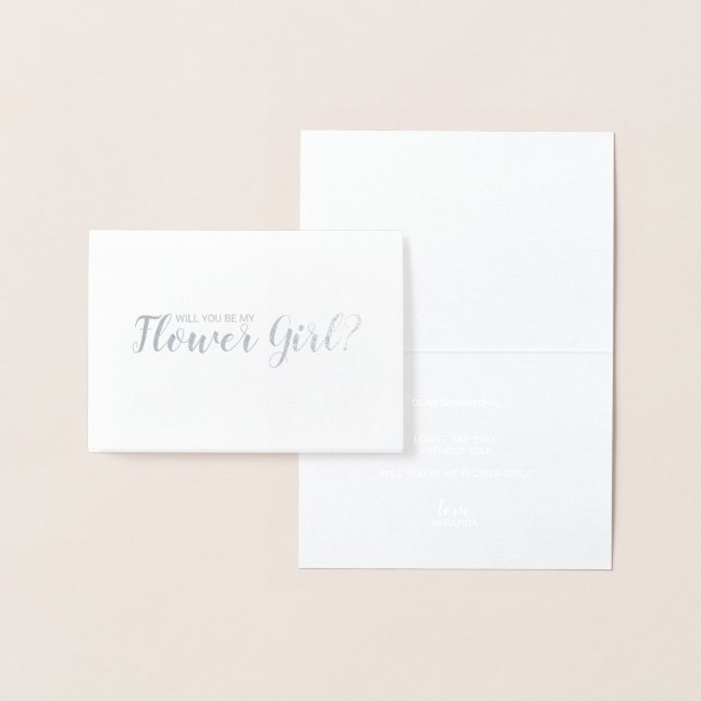 Wirst du mein Blumenmädchen sein? Elegant Silver Folienkarte (Anzeige)
