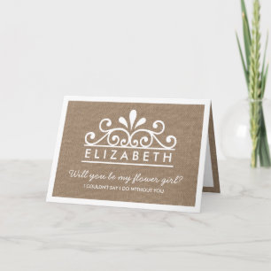Wirst du mein Blumenmädchen sein? Jute-Tiara-Karte Einladung