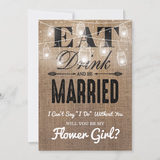 Wirst du mein Blumenmädchen sein? | Rustikale Brid Einladung (Vorderseite)