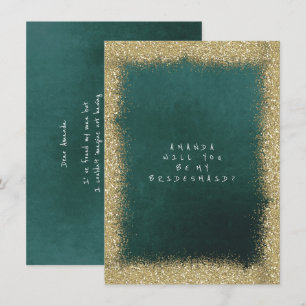 Wirst du mein Bridesmaid Golden Glitzer Emerald se Einladung