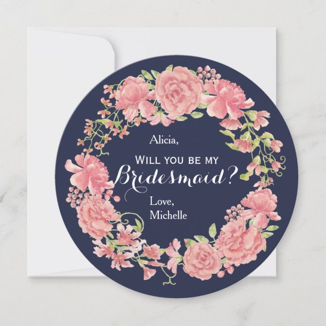 Wirst du mein Dienstmädchen sein, der rosa Blumenk Einladung (Vorderseite)