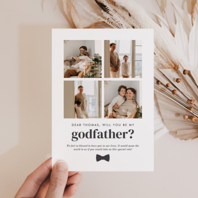 Wirst du mein Patenonkel sein? 4-Foto-Antragskarte Einladung (Zazzle Will You Be My Godfather 4 Photo Proposal Card)