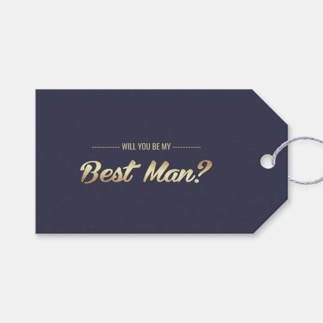 Wirst du mein Trauzeuge sein? Blue Gold Hochzeit Geschenkanhänger (Vorderseite (Horizontal))
