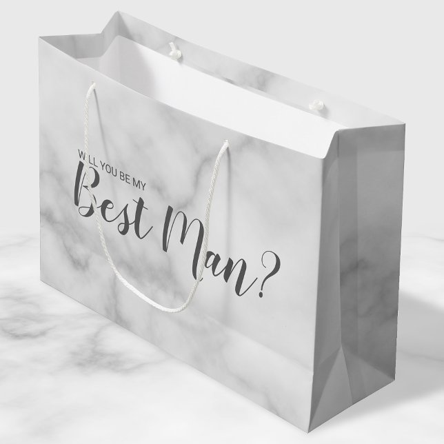 Wirst du mein Trauzeuge sein? Elegant Marble Scrip Große Geschenktüte (Von Creator hochgeladen)