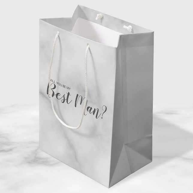 Wirst du mein Trauzeuge sein? Elegant Marble Scrip Mittlere Geschenktüte (Von Creator hochgeladen)