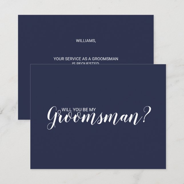 Wirst du mein Trauzeuge sein? Modern Script Navy B Einladung (Vorne/Hinten)