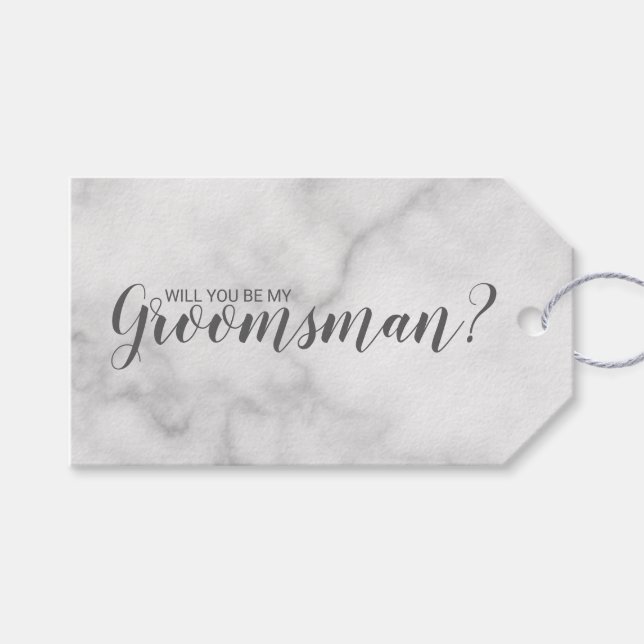 Wirst du mein Trauzeuge sein? Moderner weißer Marm Geschenkanhänger (Vorderseite (Horizontal))