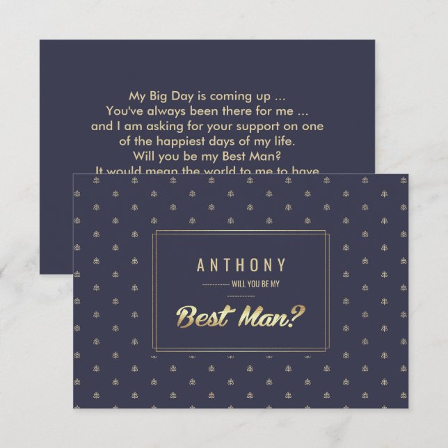 Wirst du mein Trauzeuge sein? Navy Blue Gold Einladung (Vorne/Hinten)