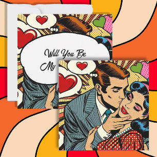 Wirst du mein Valentinstag sein? Cute Retro  Feiertagskarte