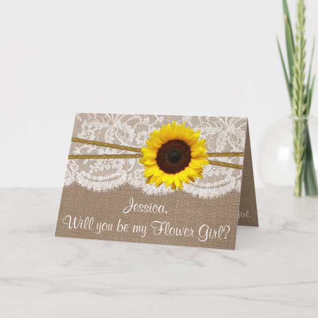 Wirst du meine Blume Gir sein? Sonnenblume Rustika Einladung (Vorderseite)