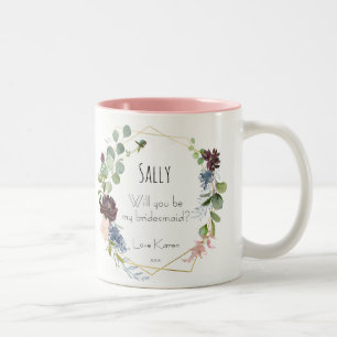 Wirst du meine Brautjungfer sein, blaue Blumen-Tas Zweifarbige Tasse