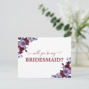 Wirst du meine Brautjungfer sein? Lila Floral Postkarte
